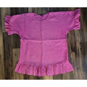 Piazza Del Tempio Italy Pink Linen Oversized Boxy Ruffle Mini Dress Sz M